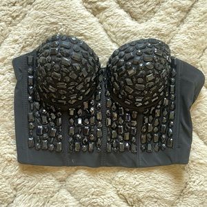 Corset Bustier Black gem stone Beaded embellished